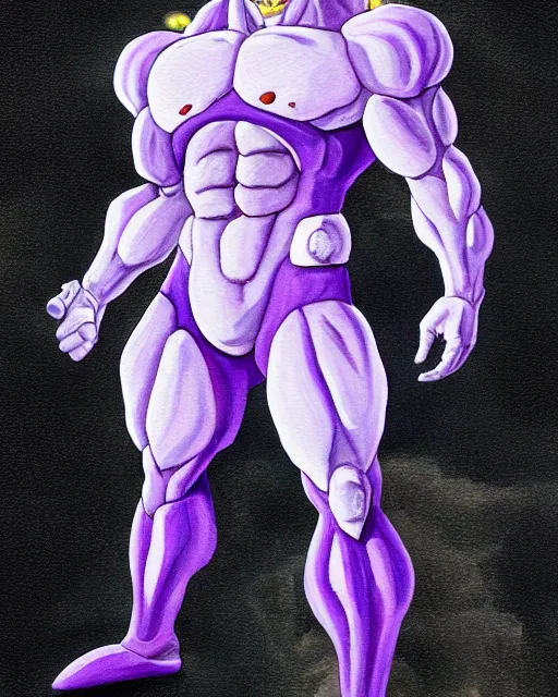 Image similar to a oil / watercolor painting full body character portrait of super saiyan frieza in the style of moebius in the style of leonard boyarsky trending on artstation deviantart pinterest detailed realistic hd 8 k high resolution
