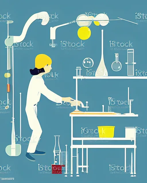 Image similar to science lab. clean cel shaded vector art. minimalist illustration art by tatsuro kiuchi