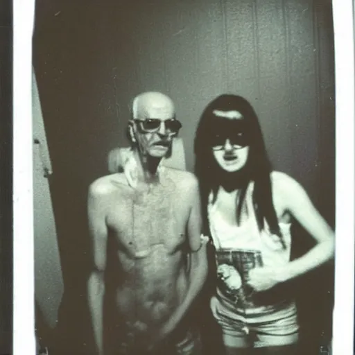 Image similar to a found polaroid photo of trash humpers in the backrooms