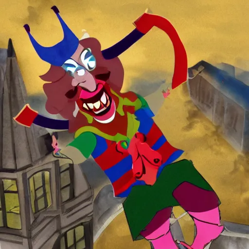 Image similar to a joyful jester takes an exciting turn for the worst disaster imaginable