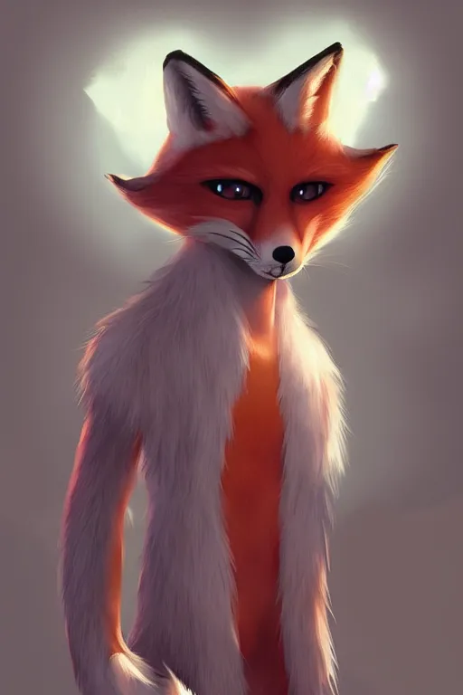 Image similar to an anthropomorphic modern fox with a fluffy tail, backlighting, trending on artstation, digital art, furry art, trending on furaffinity, fantasy art, by kawacy