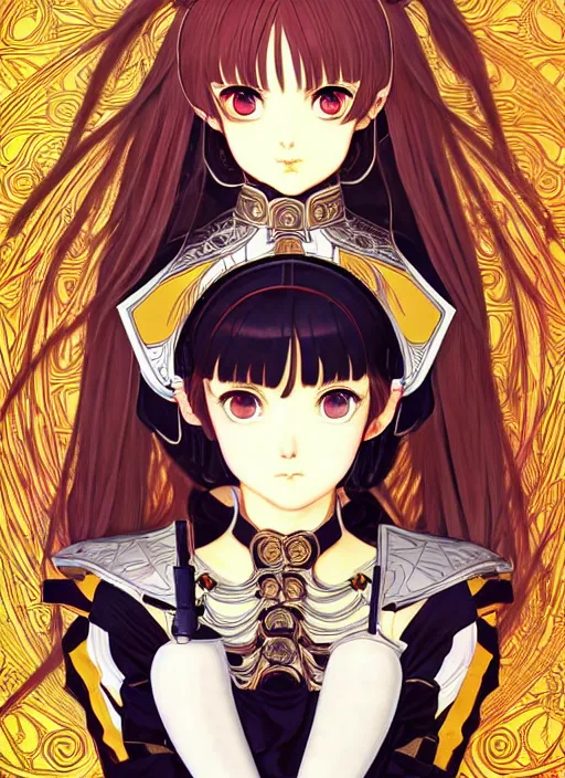 Image similar to ilya kuvshinov anime knight girl in ornate armor, last exile, murata range, fine detail, perfect anime face, dramatic lighting, dynamic composition, gustav klimt, art deco, cel shading, vivid, rich texture, ( ( ( yoshinari yoh ) ) ), alphonse mucha, ( ( ( colorful ) ) ),