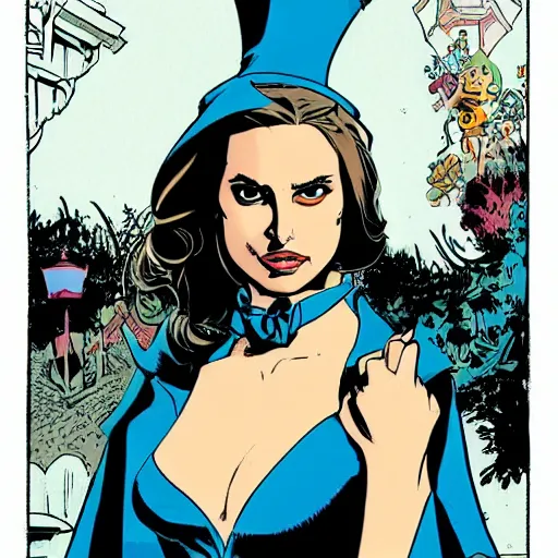 Prompt: in the style of Rafael Albuquerque comic art, Natalie Portman as Alice going to Wonderland.