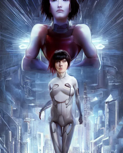 Image similar to weta disney pixar movie still portrait photo of motoko kusanagi ghost in the shell : : as cyborg woman by pixar : : by weta, wlop, ilya kuvshinov, rossdraws, artgerm, marvel, maxim cover, latex, octane render, sweaty, iridescent, bright morning, anime, liosh, mucha : :