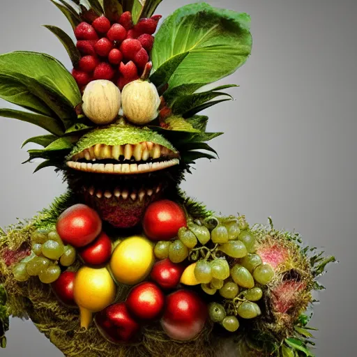 Image similar to giuseppe arcimboldo, fruit monster, new scifi movie