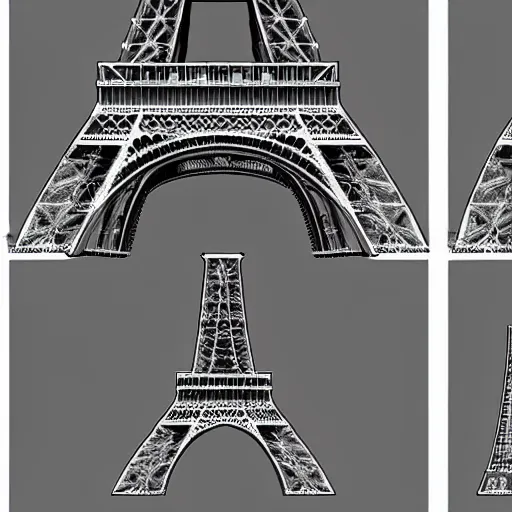 Prompt: rejected design sketches for the eiffel tower