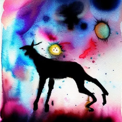 Image similar to a silhouette with its mind exploding into a beautiful watercolor dream