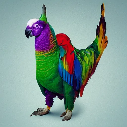 Image similar to a very real a llama parrot, full view, zoomed out