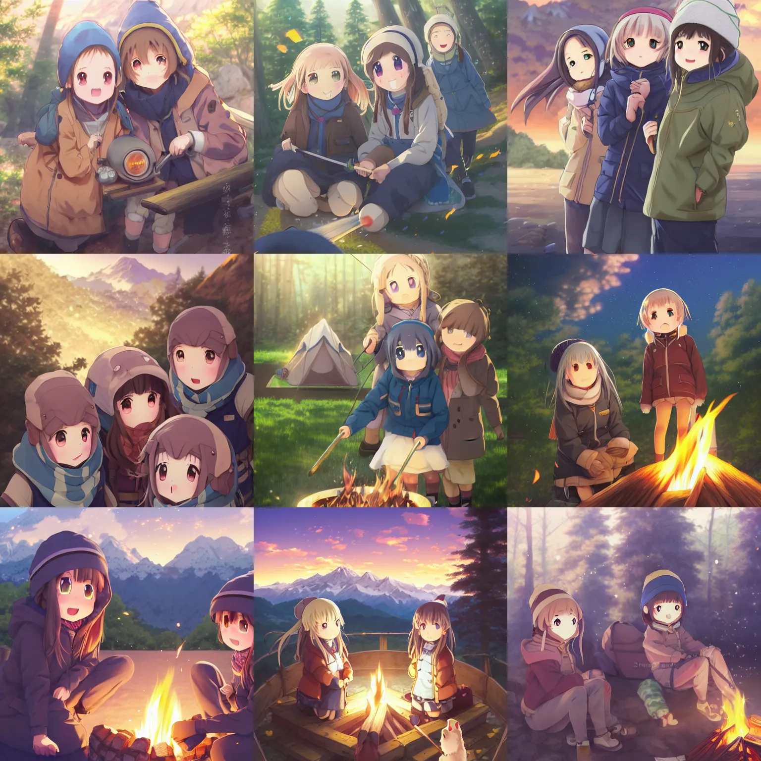 yama no susume anime campfire, Stable Diffusion