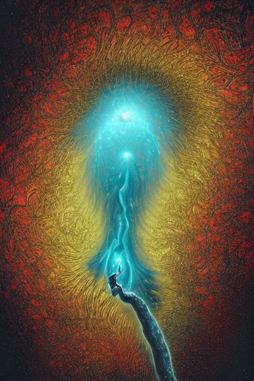 Image similar to an old fractal man screams and a tornado comes out of his mouth by artgem and les edwards, gustave dore, highly detailed, high contrast, light reflection, trippy, nebula, trending on artstation