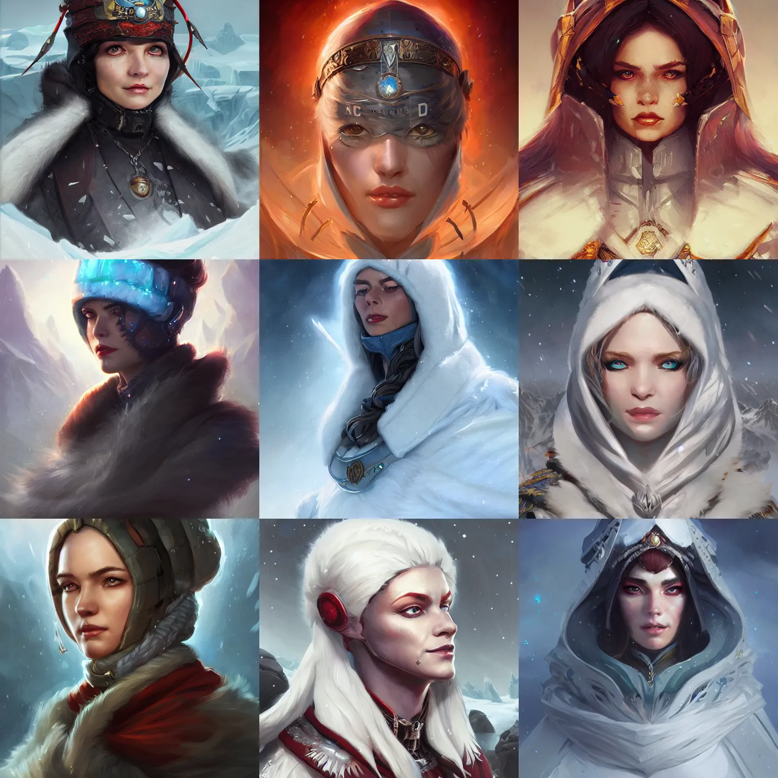 Prompt: antarctic empress, d & d, fantasy, portrait, highly detailed, digital painting, trending on artstation, concept art, sharp focus, illustration, art by artgerm and greg rutkowski and magali villeneuve