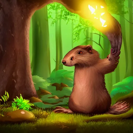 Image similar to enraged beaver, magical woodland setting, fancy lighting