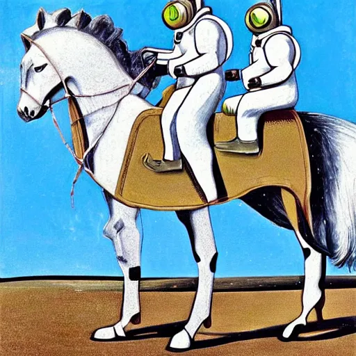 Image similar to a horse riding an astronaut, horse, style of surrealism