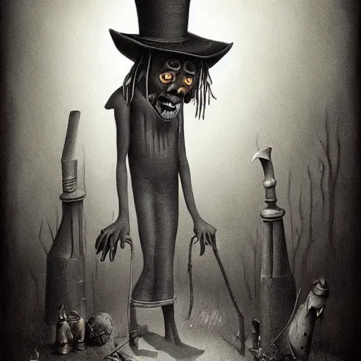 Image similar to papa legba, by john kenn mortensen, horror, dark, digital art, realistic painting, very detailed, character design, trending on artstation