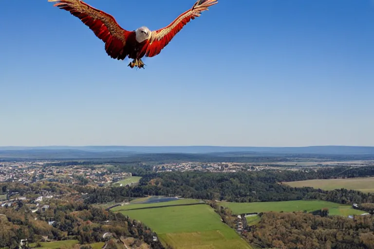 Prompt: giant eagle, alec baldwin flying, blue sky, photo