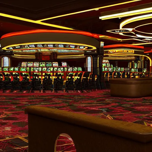 Prompt: fallout concept art casino interior render grim realistic lighting unreal engine 5