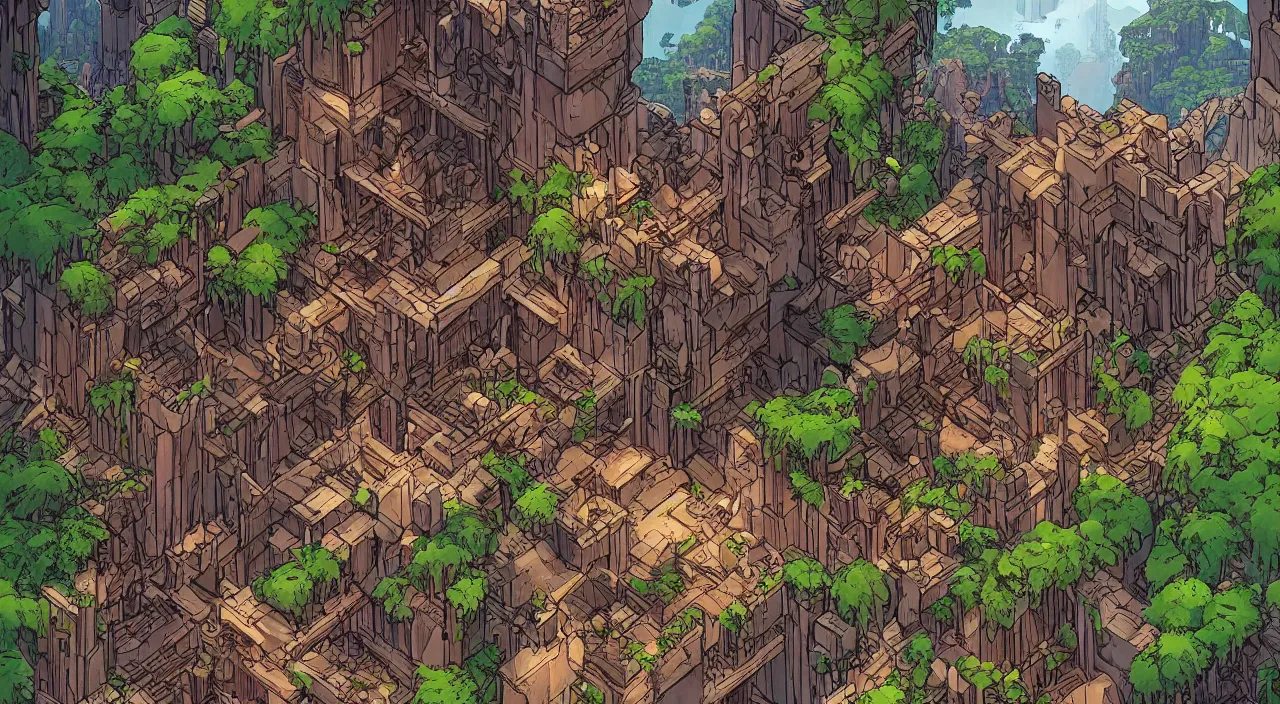 Image similar to open door wood wall fortress greeble block amazon jungle on portal unknow world ambiant fornite that looks like it is from borderlands and by feng zhu and loish and laurie greasley, victo ngai, andreas rocha, john harris