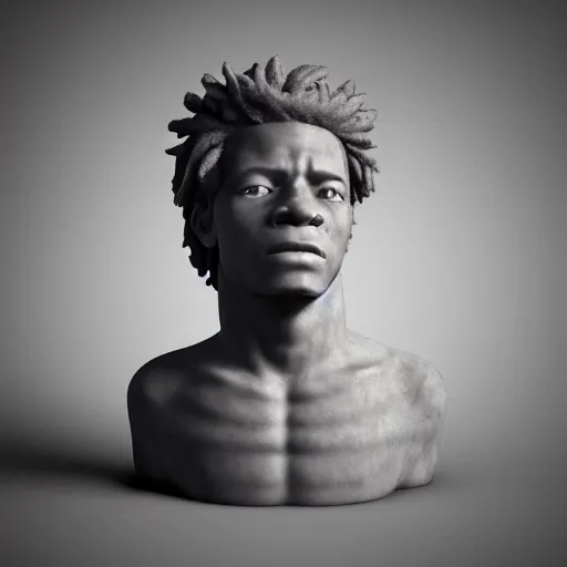 Image similar to marble statue of Jean-Michel Basquiat thinking 3d octane render