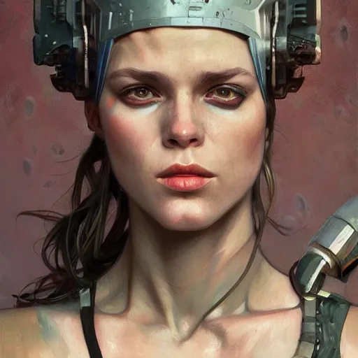 Image similar to brutalist Portrait of Tank Girl, intricate, wild, highly detailed, digital painting, artstation, concept art, smooth, sharp focus, illustration, art by artgerm and greg rutkowski and alphonse mucha and Hajime Sorayama
