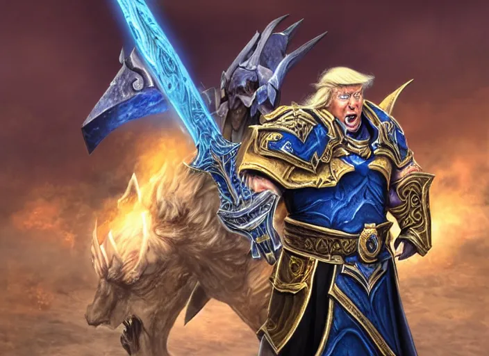 Prompt: donald trump as arthas in world of warcraft