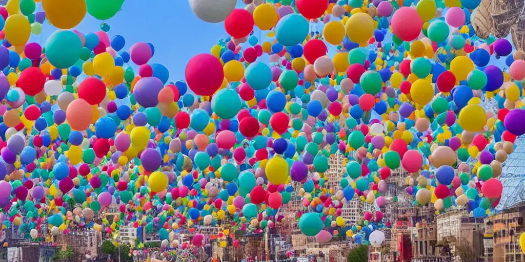 Prompt: an entire city made of baloons