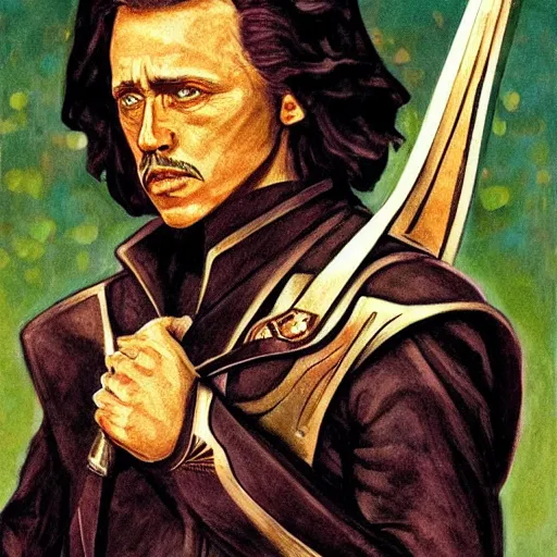 Image similar to an art nouveau portrait of Christoph Walken as a Klingon Warrior, award winning, dramatic