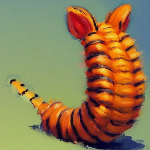 Image similar to the more adorable caterpillar. fat chubby cute caterpillar, very colorful, fuzzy, trending on artstation, art by greg manchess, guangjian, detailed digital art, artstation hd