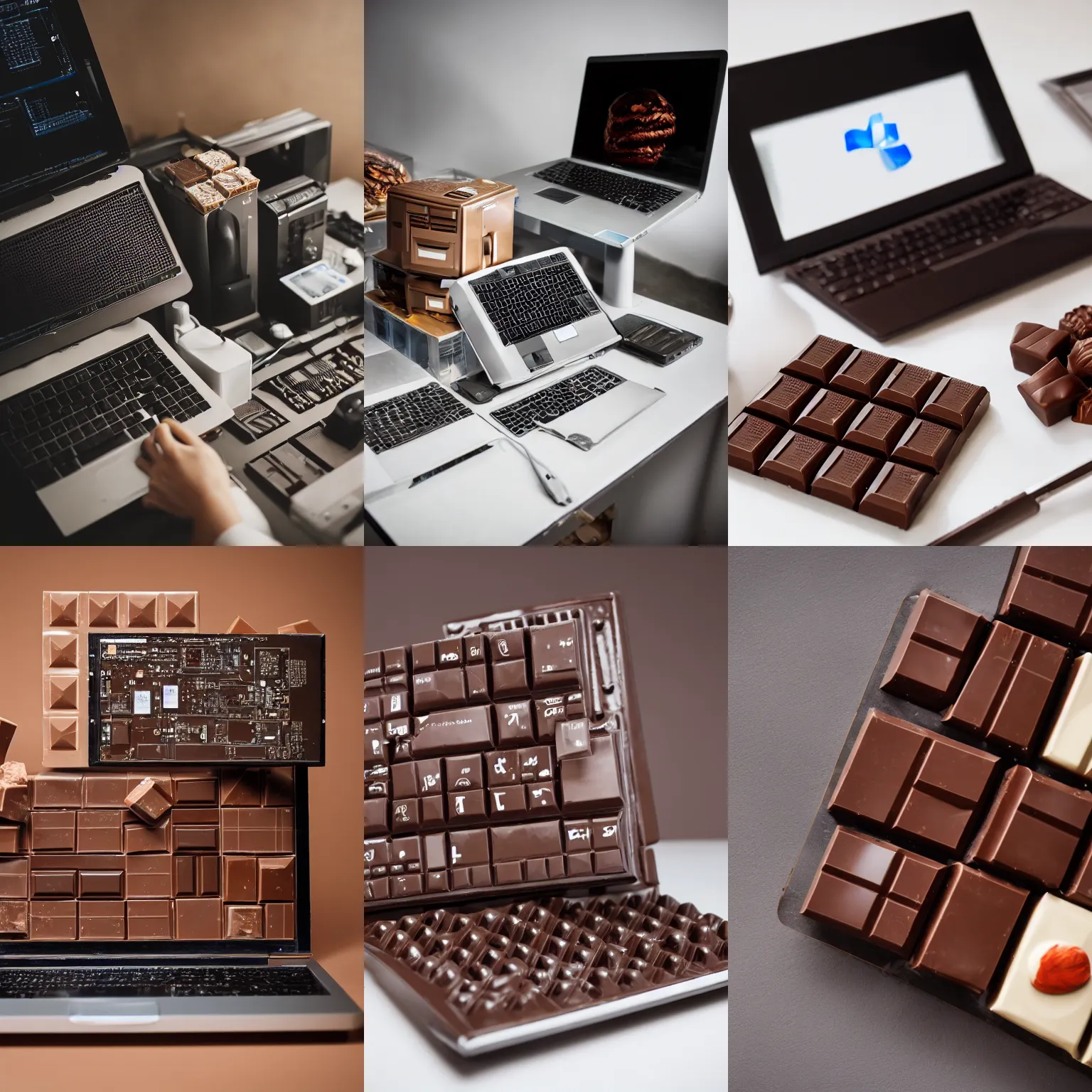 Prompt: a computer made out of chocolate, studio photography, high quality