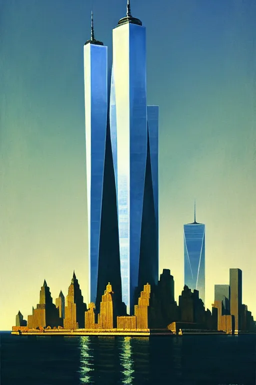 Image similar to world trade center on new york, edward hopper and james gilleard zdzislaw beksisnski higly detailed