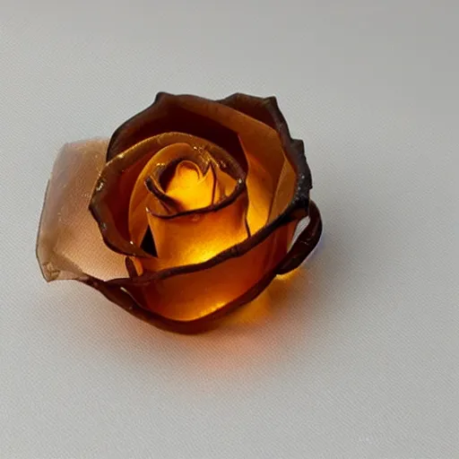 Prompt: a rose encased in amber, photo realistic, hd,