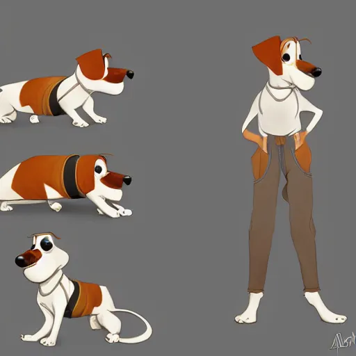 Image similar to jack russel terrier character surprised, pixar, disney, concept art, character sheet, trending on artstation, graphic novel, childrens illustrated storybook, by alphonse mucha and cory loftis and matthias lechner