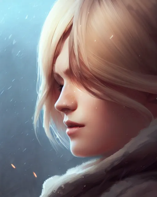 Image similar to beautiful nordic woman, beautiful, detailed portrait, cell shaded, 4 k, concept art, by wlop, ilya kuvshinov, artgerm, krenz cushart, greg rutkowski, pixiv. cinematic dramatic atmosphere, sharp focus, volumetric lighting, cinematic lighting, studio quality