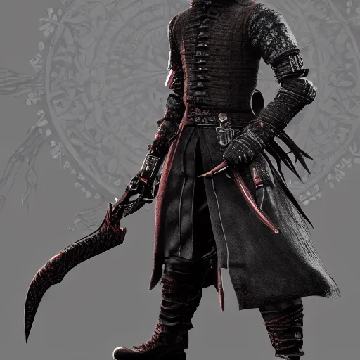 Prompt: Full body profile of Male Victorian Gothic Ninja, hd, intricate, bloodborne, 8k, digital art