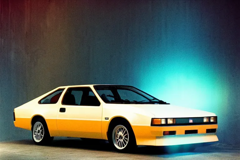 Image similar to designed by giorgetto giugiaro 1 9 7 8 corolla ae 8 6, thick neon lights, ektachrome photograph, volumetric lighting, f 8 aperture, cinematic eastman 5 3 8 4 film