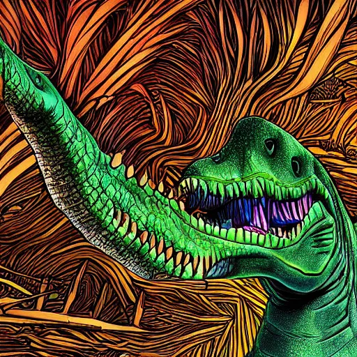 Prompt: The end of the dinosaur era, super realistic drawing, colourful, high detail, digital art,