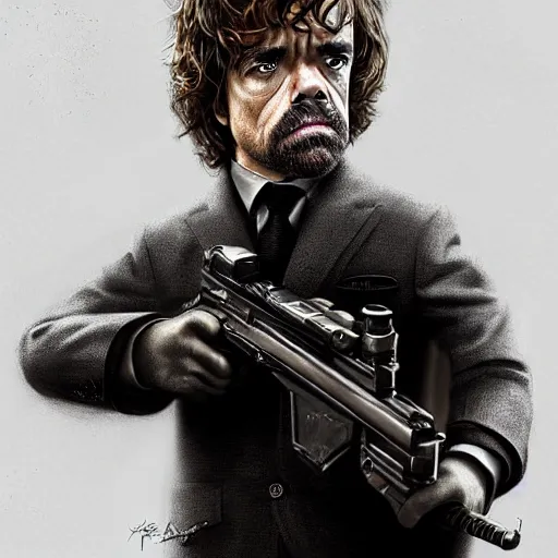 Image similar to peter dinklage as james bond, digital painting, extremely detailed, 4 k, intricate, brush strokes, mark arian, artgerm, bastien lecouffe - deharme