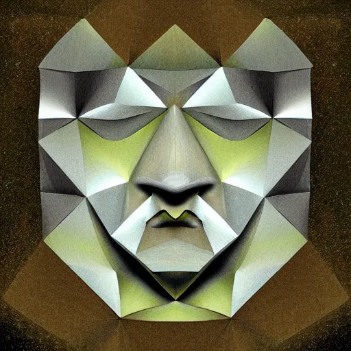 Image similar to a face made out of the platonic solids, digital art