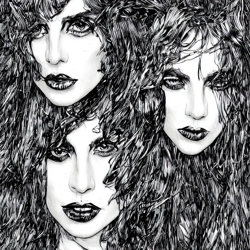Prompt: portrait of lady gaga in the style of marc silvestri pen and ink drawing, high detail