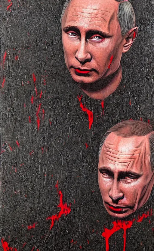 Prompt: amazing detailed intricate horror painting of vladimir putin. disturbing, twisted, dark, evil. vibrant colors. award winning. trending on arstation.