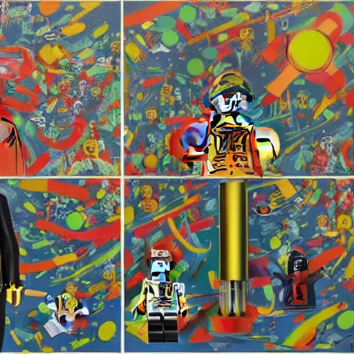 Image similar to detailed oil painting of a lego man in detail in space by james jean, by andy warhol, by frida kahlo