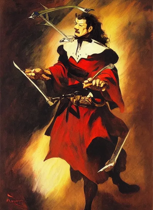 Prompt: portrait of noble duelist, coherent! by mariusz lewandowski, by frank frazetta, deep color, strong line, high contrast
