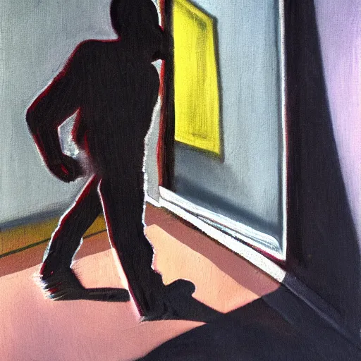 Prompt: a human shadow wandering in sad childhood memories, smoking weed, mental health, derealisation, disconnected, resignation, melancholy, oil painting, by francis bacon, emotional conflict, hd, 8 k, trending on artstation, paradoxal, perfect framing, neo - expressionism, expressive, masterpiece