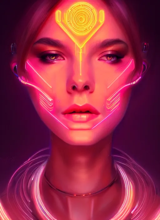 Image similar to portrait of female humanoid from 6 0 s era, intricate, elegant, cyber neon lights, highly detailed, digital painting, artstation, glamor pose, concept art, smooth, sharp focus, illustration, art by artgerm and greg rutkowski