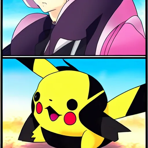 Image similar to anime art, Darth Pikachu versus Jedi Jigglypuff