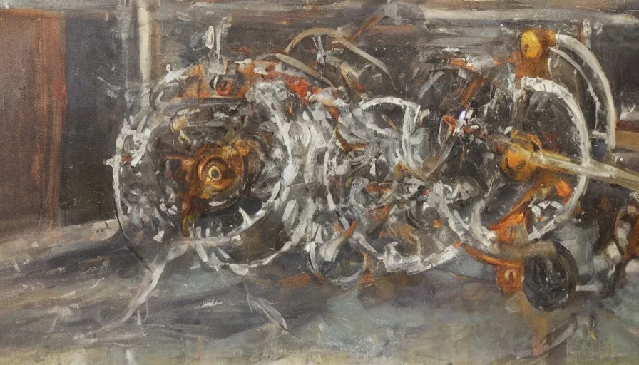 Image similar to perpetual motion machine, oil painting