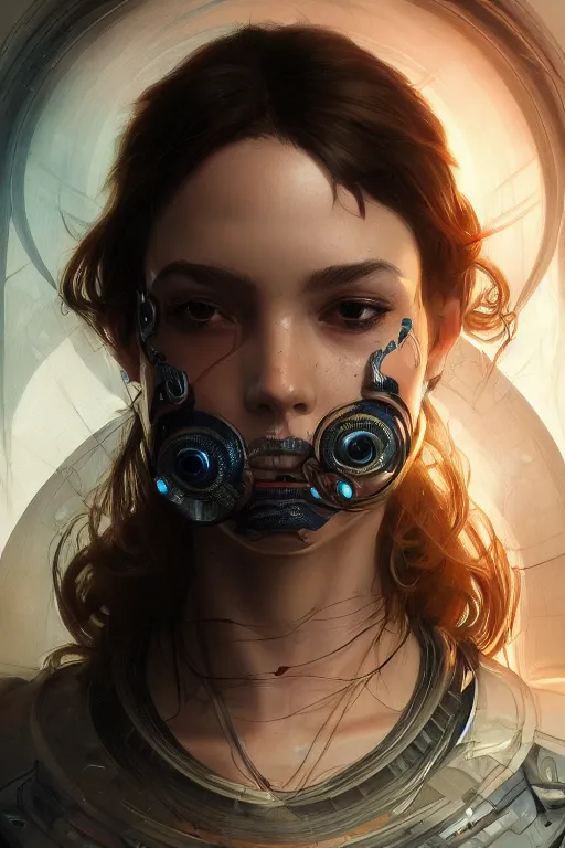 Image similar to ultra realistic illustration, closeup headshot portrait, hacknaut cyberpunk, sci - fi, fantasy, intricate, elegant, highly detailed, digital painting, artstation, concept art, smooth, sharp focus, illustration, art by artgerm and greg rutkowski and alphonse mucha