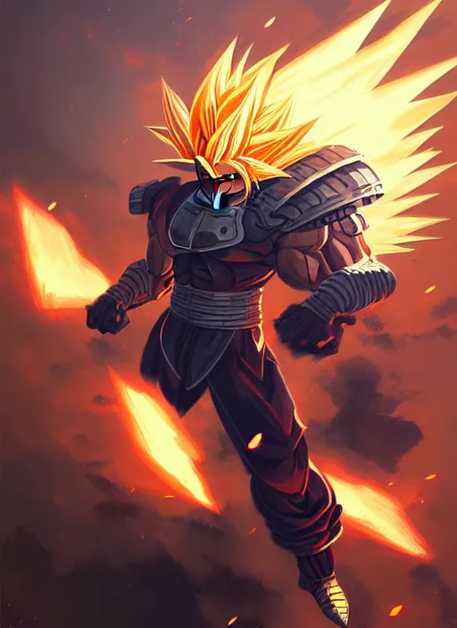 Image similar to portrait epic armored goku with monkey wings. highly detailed, digital painting, concept art, smooth, sharp focus, illustration, art by greg rutkowski