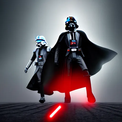 Prompt: A doctor running from Darth Vader , digital art, trending on artstation, HDR