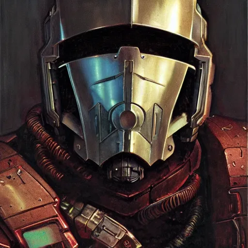 Image similar to the doomslayer as a cyberpunk knight, closeup portrait art by norman rockwell and donato giancola and greg rutkowski