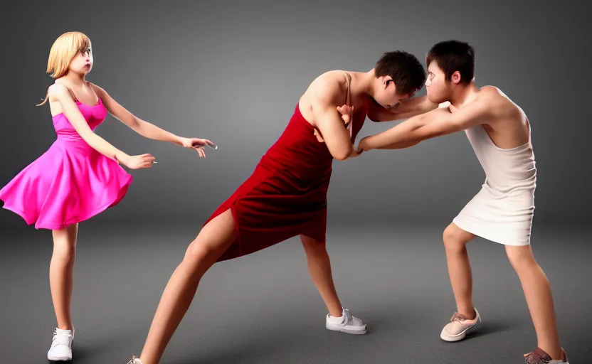 Image similar to a girl beats a man in a short dress, no blur, 4 k resolution, ultra detailed